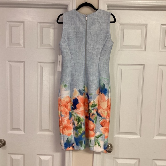 Calvin Klein Blue Floral Scuba Sheath Dress - Picture 3 of 10